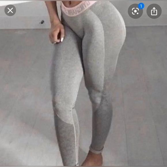 Gymshark Heather Grey Flex Leggings With Baby Pink Band - Picture 4 of 10